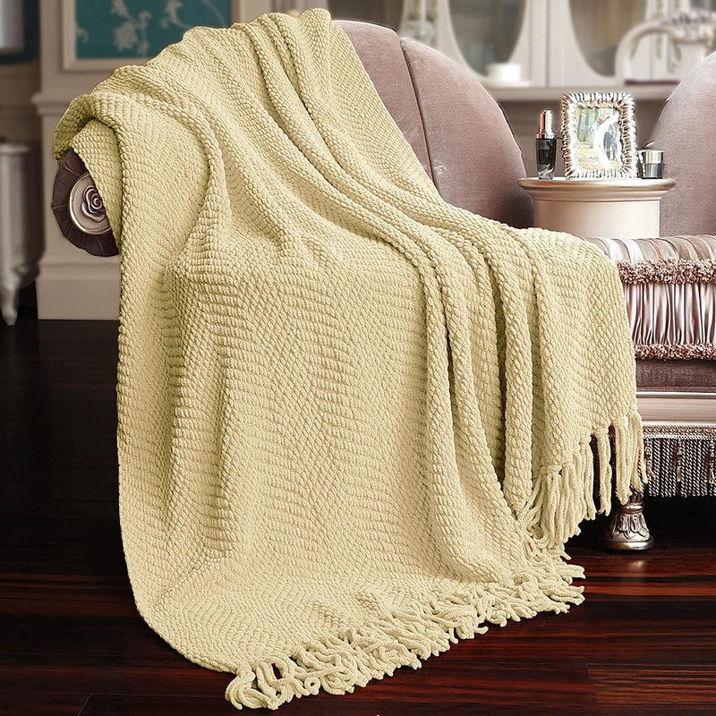 Home Soft Things Throw Blanket Knitted Tweed Throw 50'' x 60'', Light Camel, Super Soft Cozy Warm Comfortable Breathable Throw for Living Room Chair Couch Bed Sofa Bedroom Home DÃ©cor - Image 2